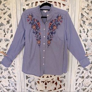 Westport 1962 Striped Blouse Embroidered 1x plus